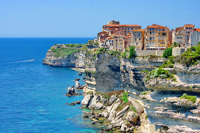 by paspog on Flickr.Hanging over the sea, the town of Bonifacio in Corsica, France.