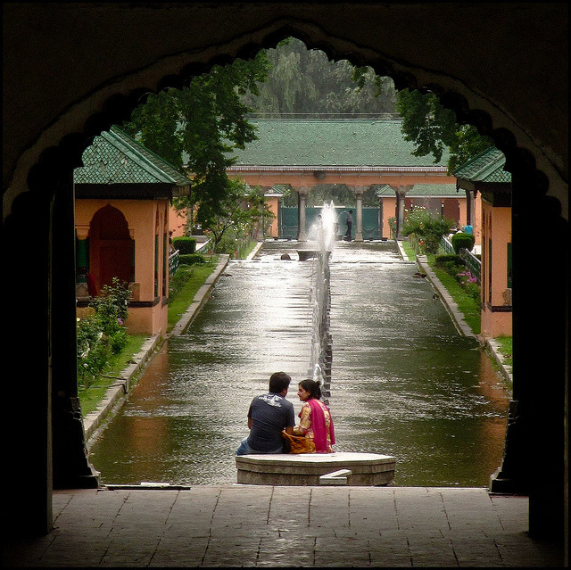 Romance in Shalimar Bagh Gardens near Srinagar, India