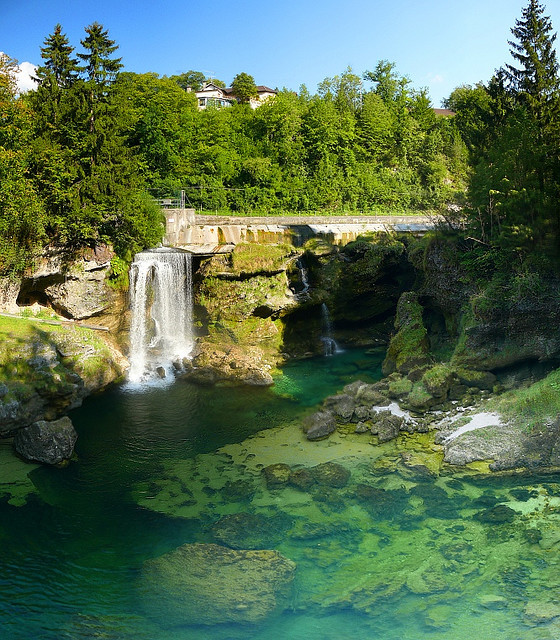 Clear waters at Traun waterfalls in Upper Austria