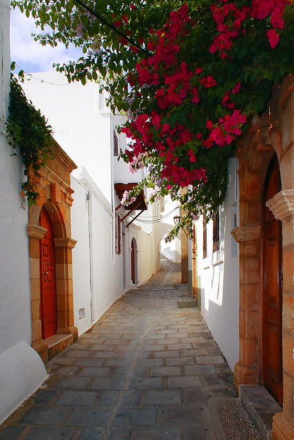 Streets of Lindos, Rhodes Island, Greece
