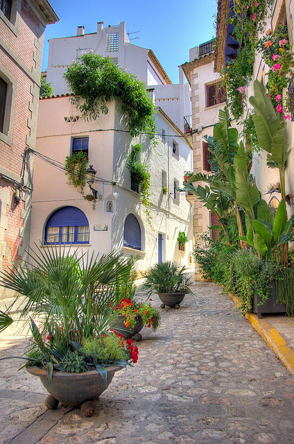 Beautiful street in Sitges, Catalunya, Spain