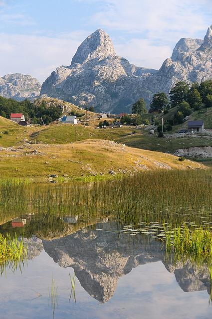 Mountain reflection on Bukumir Lake, Montenegro