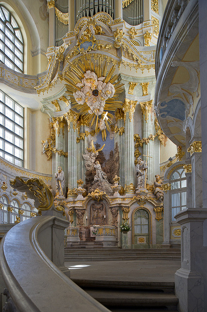 Baroque architecture inside Frauenkirche, Dresden, Germany