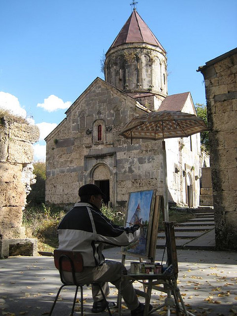 Painter outside Haghartsin Monastery, Armenia