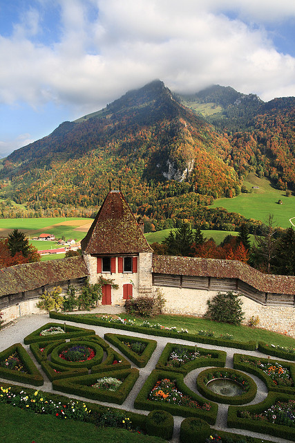 View from the balcony of Chateau de Gruyeres, Switzerland