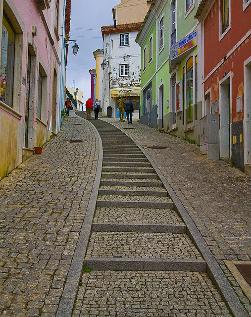 Colorful hill street in Monchique, Portugal