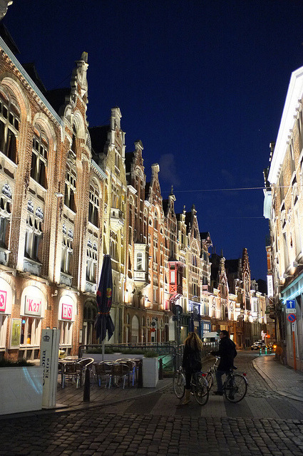 Streetview at night in Ghent, Belgium