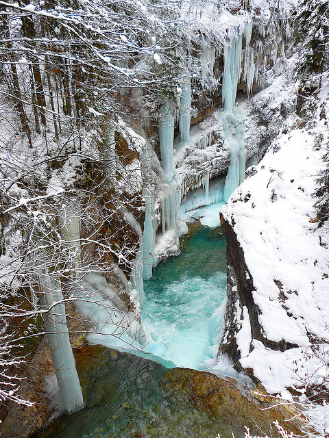 Frozen Rissbach Gorge in Bavaria, Germany