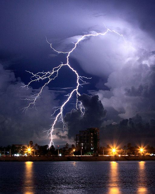 Lightning over the Tonle Sap Lake in Phnom Penh, Cambodia