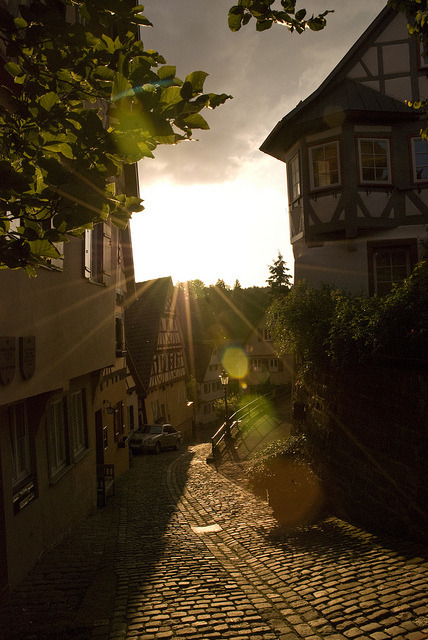 Last rays of sun on the streets of Altensteig, Germany