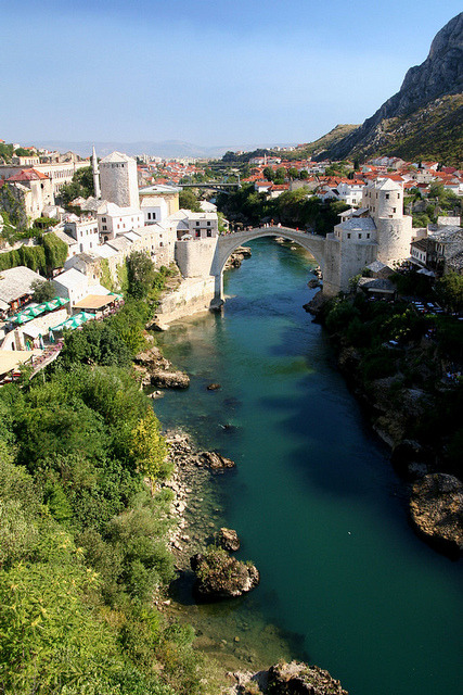 Neretva River and Stari Most in Mostar / Bosnia and Herzegovina